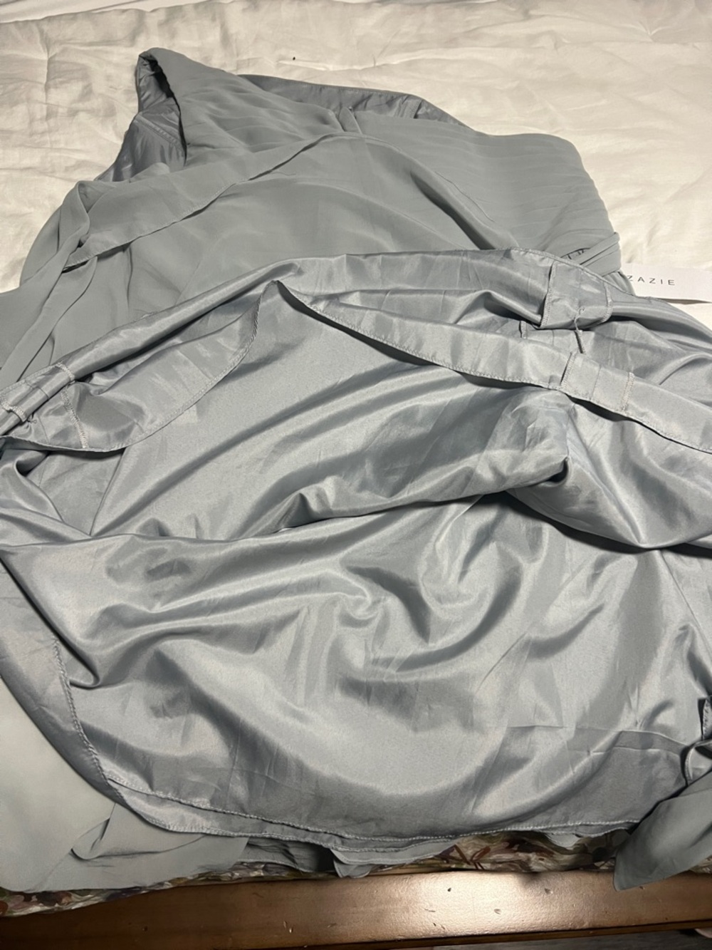 Azazie One-Shoulder Chiffon Dress in “Dolphin Grey” - Picture 3 of 4